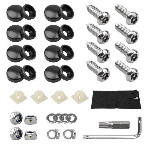 License Plate Screws Kits, Stainless Steel Anti Theft Mounting Hardware for Car Tag Plate Frames Covers, M6 (1/4") Tamper Proof Screws, Fastener Nut, Caps Cover for Front Rear Frame Holder Mounting