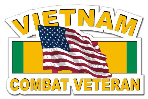 Military Vet Shop US Army Vietnam Combat Veteran American Flag Ribbon Window Bumper Sticker Decal 3.8"