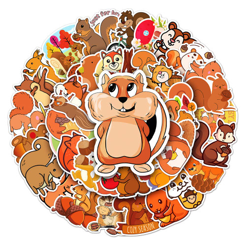 Lovely Squirrel Stickers Pack for Boys Girls Teens Kids|50 Pcs |Cute Waterproof Stickers for Water Bottle Flasks Laptop Tablet Luggage Car Phone Bike,Cartoon Animals Vinyl Decals Pack(Squirrel-50Pcs)