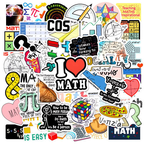 JMYUJX Love Maths Stickers 50pcs Waterproof Sticker for Laptop, Math Related Stickers, Funny Math Nerd Gifts, Funny Gifts for Math Lovers, Water Bottle, Guitar,Bike, Cute Decals Best Gift