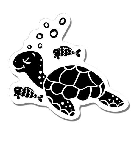 GT Graphics Cute Turtle with Fish and Bubbles - 3" Vinyl Sticker - for Car Laptop I-Pad Phone Helmet Hard Hat - Waterproof Decal