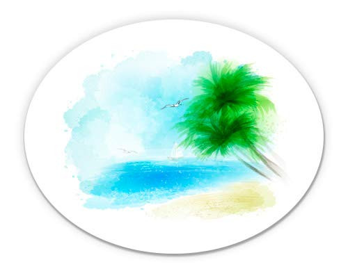 GT Graphics Beach Palms Ocean Watercolor - 3" Vinyl Sticker - for Car Laptop I-Pad Phone Helmet Hard Hat - Waterproof Decal