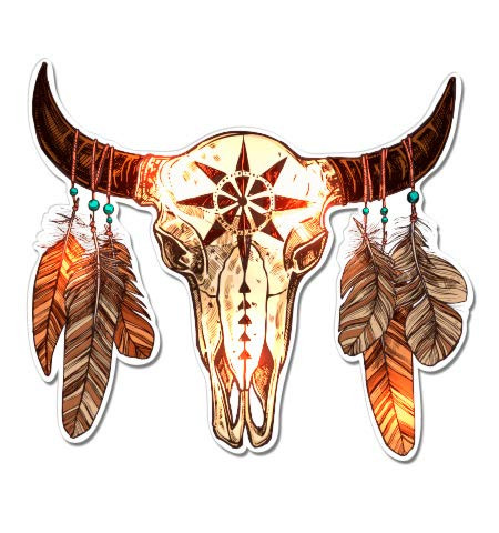 GT Graphics Cow Skull Trendy Native American Ethnic Spiritual - 3" Vinyl Sticker - for Car Laptop I-Pad Phone Helmet Hard Hat - Waterproof Decal