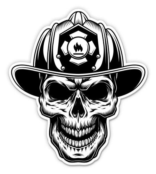 Firefighter Skull - 3" Vinyl Sticker - for Car Laptop Water Bottle Phone - Waterproof Decal Firefighter Skull - 3" Vinyl Sticker - for Car Laptop Water Bottle Phone - Waterproof Decal