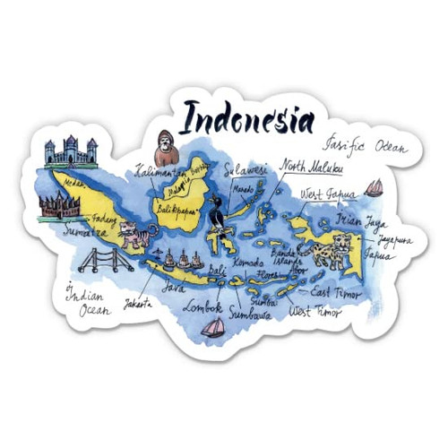 Indonesia Travel Map - 3" Vinyl Sticker - for Car Laptop Water Bottle Phone - Waterproof Decal