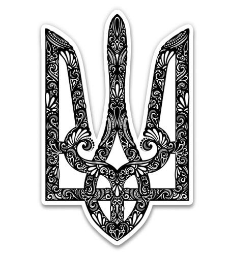 Ukrainian Tryzub Ornate - 3" Vinyl Sticker - for Car Laptop I-Pad Phone Helmet Hard Hat - Waterproof Decal