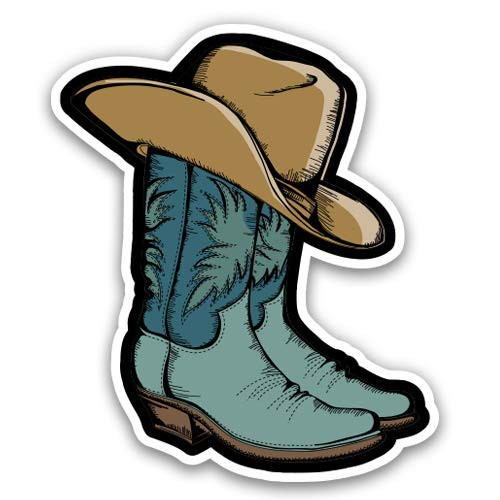 Cowboy Boots - 3" Vinyl Sticker - for Car Laptop Water Bottle Phone - Waterproof Decal