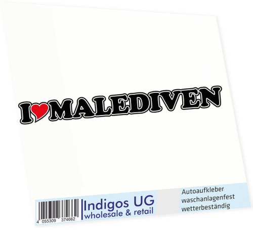 INDIGOS UG - Car Sticker - Decal - JDM - Die Cut I Love Heart - 15 cm I Love MALEDIVEN - Sticker with Name of Man Woman Child