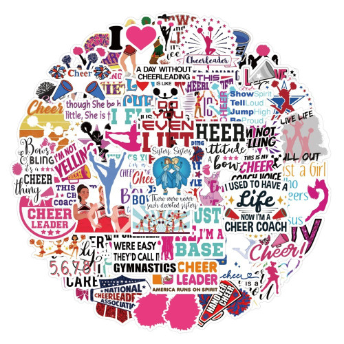 Aiwuding Cheer Stickers Pack, 50PCs, Aesthetic Cheerleader Stickers, Vinyl Waterproof Decals, Stickers for Hydro Flask, Laptop, Water Bottle, Stickers for Kids, Toddlers, Teens, Girls, Cute Cool Car Stickers (Cheerleader