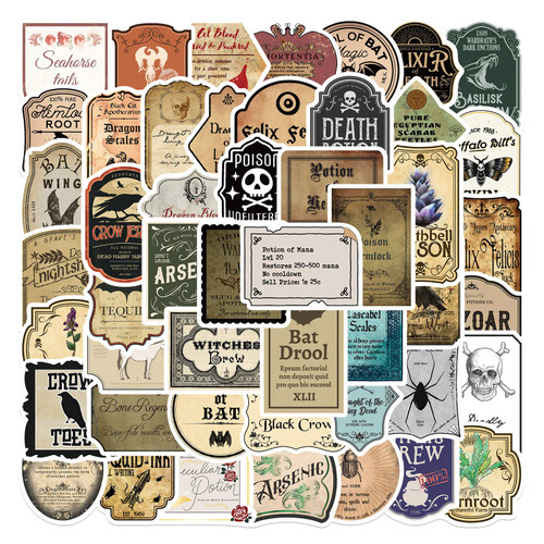 Potion Label Stickers 50Pcs Magic Potion Stickers Water Bottle Waterproof Aesthetic Vinyl Laptop Luggage Skateboard Computer Stickers for Kids Teens Adult