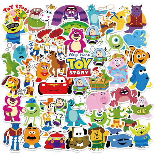 50pcs Toys Storys Sticker, Cartoon Decal Gifts, Cute Waterproof Vinyl Stickers for Kids Teen Water Bottle Laptop Bike Skateboard Phone Luggage Guitar Computer Notebook (50Pcs Pixars Cartoon)
