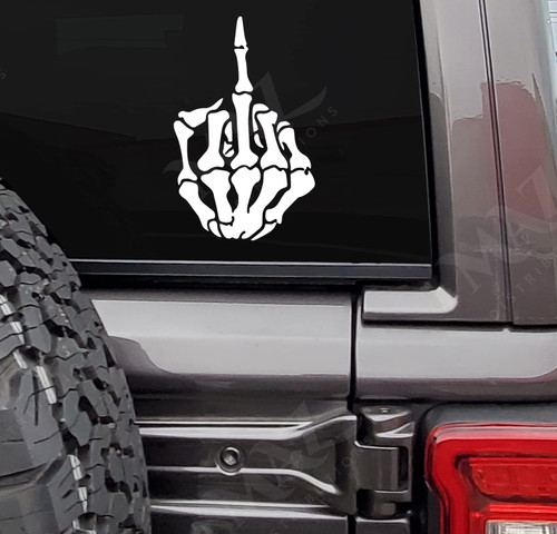 Skull Skeleton Bone Middle Finger Flipping Off Decal Vinyl Car Sticker Funny for Bikes Helmets | White | 6 inches MAZ-443