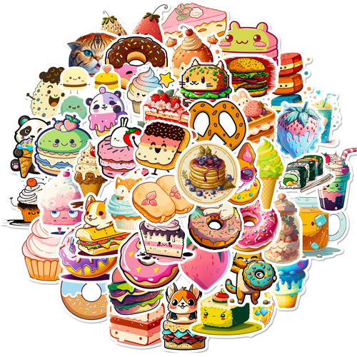 Animal Donut Stickers for Kids, 50PCS Waterproof Vinyl Stickers for Water Bottles, Notebooks, Laptops, Phone Cases, Decorative Gifts for Teen Girls