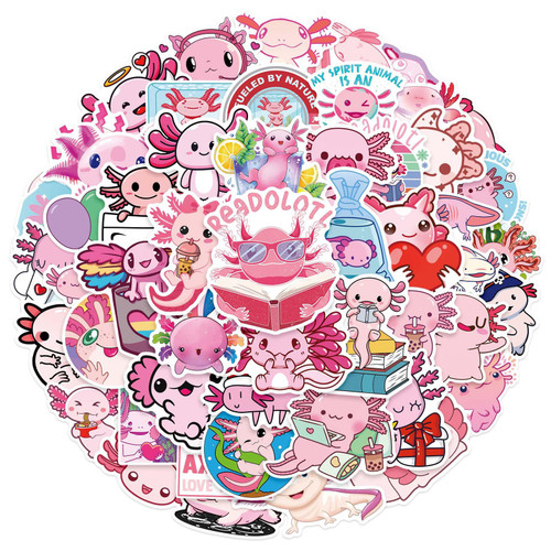 Cute Axolotl Stickers for Kids, 50Pcs Waterproof Vinyl Stickers for Water Bottles, Notebooks, Laptops, Phone Cases, Decorative Gifts for Teen Girls