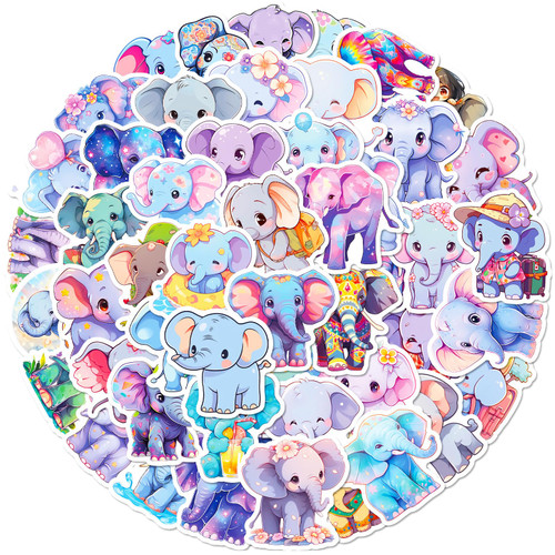 Cute Elephant Stickers for Kids, 50PCS Waterproof Vinyl Stickers for Water Bottles, Notebooks, Laptops, Phone Cases, Decorative Gifts for Teen Girls