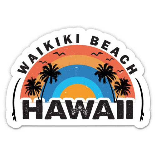 Waikiki Beach Hawaii Sticker - 3" Laptop Sticker - Waterproof Vinyl for Car, Phone, Water Bottle - Oahu Surf Decal