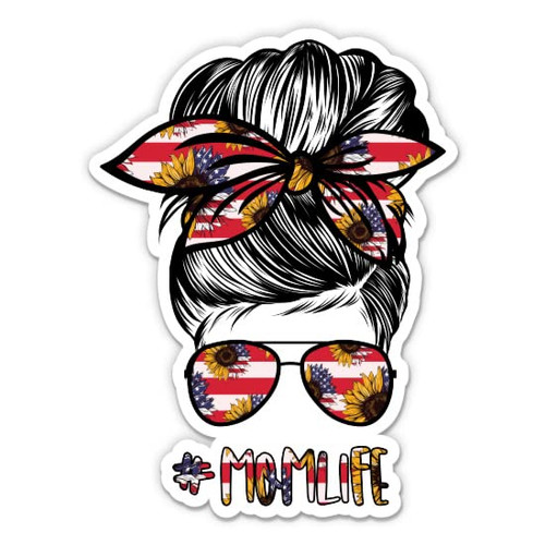 Momlife American Flag Sunflower Stickers - 2 Pack of 3" Stickers - Waterproof Vinyl for Car, Phone, Water Bottle, Laptop - #Momlife Mom Life Decals (2-Pack)