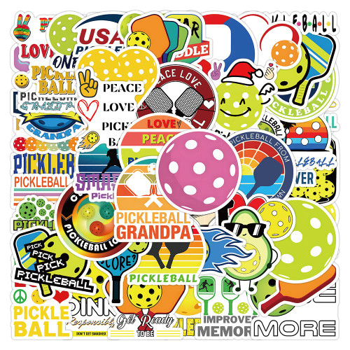 Pickleball Water Bottle Stickers | 50pcs Vinyl Pickle Ball Stickers for Laptop, Skateboard, Water Bottles - Waterproof Pickleball Decals Gifts for Kids, Teens, Adults