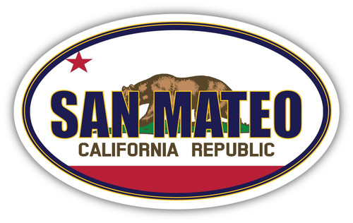 San Mateo City California State Flag | CA Flag San Mateo County Oval State Colors Bumper Sticker Car Decal 3x5 inches