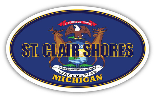 St. Clair Shores City Michigan State Flag | MI Flag Macomb County Oval State Colors Bumper Sticker Car Decal 3x5 inches