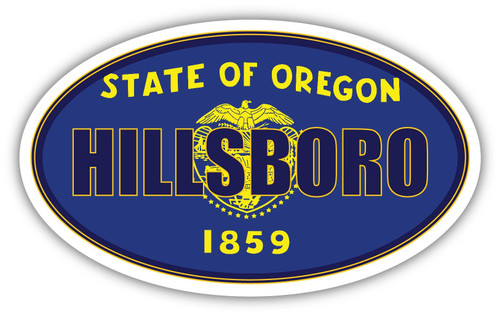 Hillsboro City Oregon State Flag | OR Flag Washington County Oval State Colors Bumper Sticker Car Decal 3x5 inches Hillsboro City Oregon State Flag | OR Flag Washington County Oval State Colors Bumper Sticker Car Decal 3x5 inches