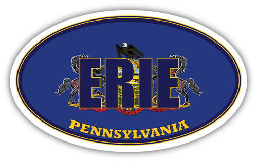Erie City Pennsylvania State Flag | PA Flag Erie County Oval State Colors Bumper Sticker Car Decal 3x5 inches