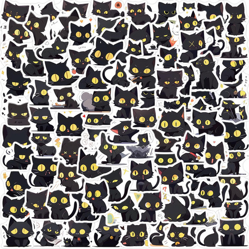 100pcs Cute Cartoon Cat Stickers Lovely Black Cat Stickers for Kids Journal,Aesthetic Stickers Vinyl Waterproof Decals for Laptops Water Bottle Phone Suitcase Scrapbooking