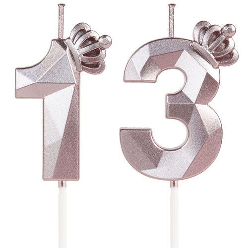Number 13 Candles with Crown, 13th Birthday Candles, Rose Gold Birthday Candles for Cake, 3D Design Cake Topper for Birthday Party Wedding Anniversary Celebration Decorations Supplies
