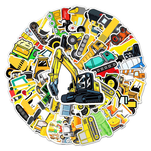 Construction Truck Stickers-50Pcs Construction Vehicle Waterproof Vinyl Decals for Adult Teen Kids Cup Water Bottles Laptop Luggage Computer Mobile Phone Guitar Skateboard Decoration