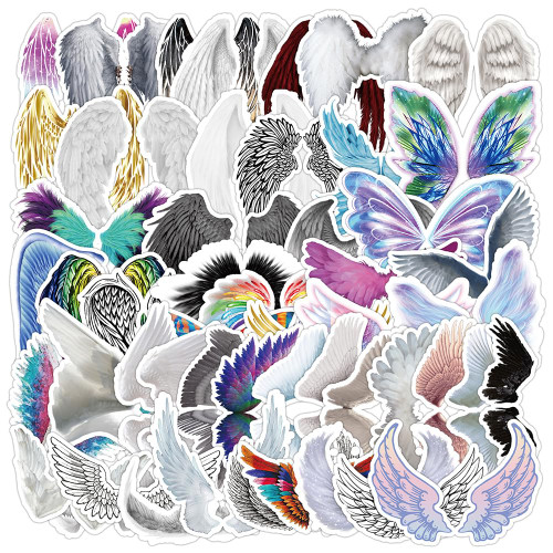 50Pcs Angel Wings Stickers Waterproof Vinyl Decals for Adult Teen Kids Cup Water Bottles Laptop Luggage Computer Mobile Phone Guitar Skateboard Decoration