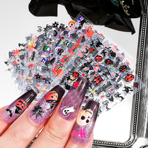 Halloween Nail Stickers Cute Pumpkin Decals Stickers 3D Self Adhesive Ghost Spooky Nail Sticker Skeleton Bat Nail Art Supplies Spider Web Design Nail Decals for Women Girls Nail Decoration 30 Sheets