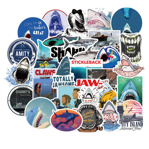 50Pcs Jaws Stickers Shark Surfing for Car Laptop PVC Backpack Water Bottle Pad Bicycle Waterproof Decal Sticker Kids Toy /Jaws