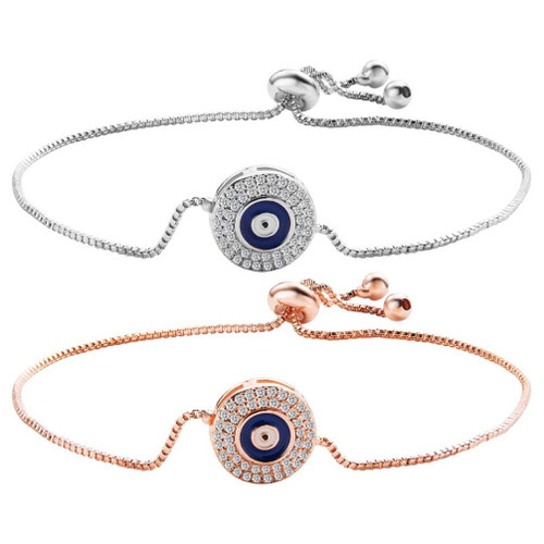 Tuccpai Evil Eye Amulet Ankle Bracelet Adjustable Women's Men's Lucky Nazar Bracelet (Silver, rose gold evil eye)