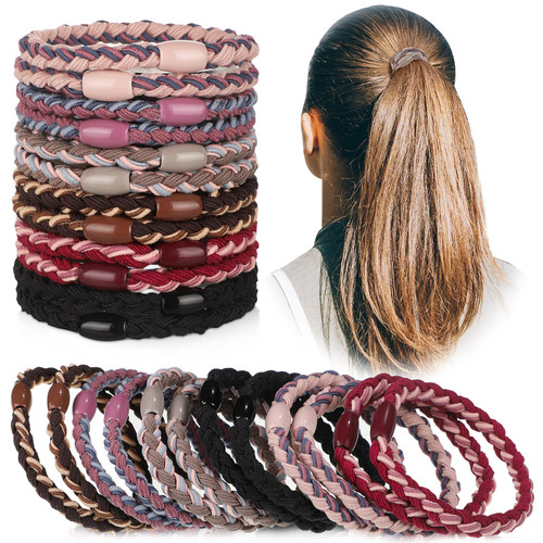 12 Pieces Cotton Hair Ties Braided Hair Bands Elastic Hair Ties Ropes Braided Ponytail Holders Hair Accessories for Women Girls Thick Heavy and Curly Hair (Assorted Colors)