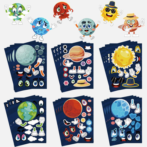 Make-a-face Sticker Set, Make A Space Stickers, DIY Make Your Own Astronaut Stickers for Kids Boy for Solar System Stickers Space Themed Party Favors for Space Themed Birthday Party Favors Craft Kit