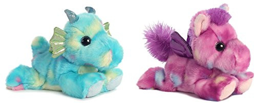 Bundle of 2 Aurora 7" Stuffed Beanbag Animals - Sprinkles Dragon & Tutti Frutti Pegasus