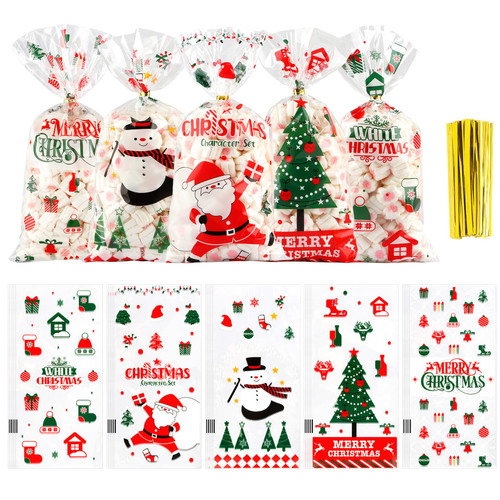 BOEIAC Christmas Cellophane Treat Bags, 100 Pack Christmas Treat Bags, 5.04x10.63 Inch Plastic Treat Candy Bags with 100 Pcs Twist Ties for Cookie Goodies Gift Present Bags Xmas Party Favor Supplies BOEIAC Christmas Cellophane Treat Bags, 100 Pack Christmas Treat Bags, 5.04x10.63 Inch Plastic Treat Candy Bags with 100 Pcs Twist Ties for Cookie Goodies Gift Present Bags Xmas Party Favor Supplies