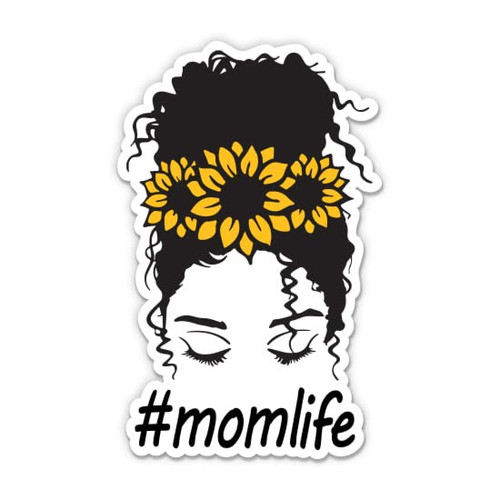 Black Curly Hair Momlife Sunflower Mom Stickers - 2 Pack of 3" Stickers - Waterproof Vinyl for Car, Phone, Water Bottle, Laptop - #Momlife Mom Life Decals (2-Pack)