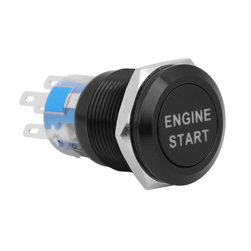Engine Start Switch, Universal 12V Waterproof Car Engine Start Push Button Switch Ignition Starter with 19mm Mounting Hole(Black)
