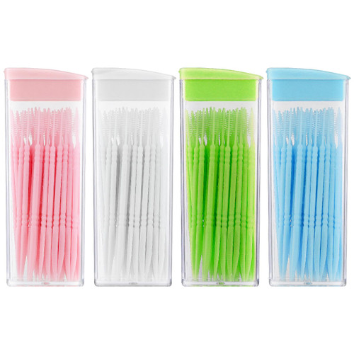 WLLHYF 200Pcs Double Head 50pcs/Box Plastic Toothpick Double-Head Dental Toothpicks, Dental Floss Interdental Toothpick Brush Teeth Stick
