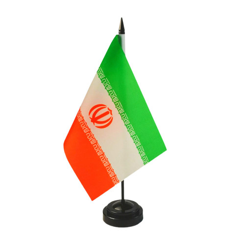 Iranian Desk Flag 8'' x 5''- Iran Flag Set, Iran Table Flag, Iranian Office Flag, Desk Table Decoration, Black Plastic Stick and Base - Vivid Color and Fade Resistant
