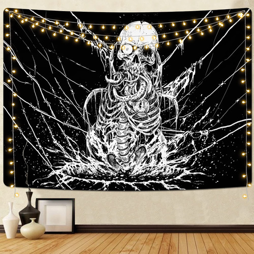 Uspring Skull Tapestry Black and White Tapestries Mystic Eye Tapestry Gothic Skeleton Tapestry Hippie Horror Tapestry Aesthetic Wall Hanging for Bedroom(59.1 x 82.7 inches)