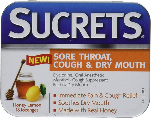 Sucrets Lozenges, Sore Throat & Cough Honey Lemon, 18 ct (Pack of 1)