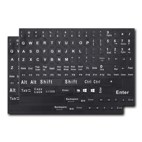 2PCS English Keyboard Stickers,English Keyboard Replacement Sticker with Black Background and White Big Lettering for Computer Notebook Laptop Desktop Keyboards
