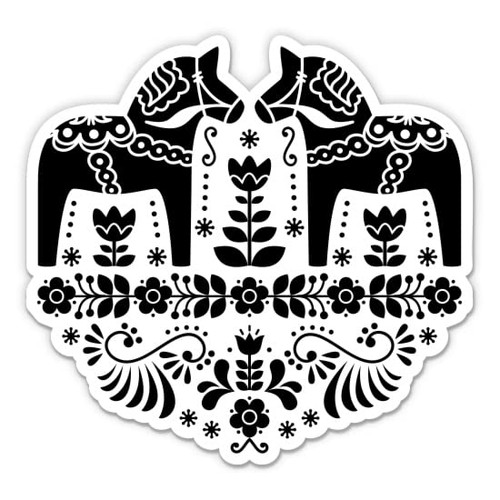 Swedish Dala Horses Ornament - 5" Vinyl Sticker - for Car Laptop I-Pad - Waterproof Decal
