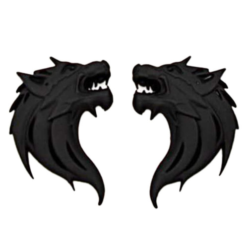 Hook Car Wolf Badges Metal 3D Wolf Head Emblem Motorcycles Fender Mark Decal Black 1Pair