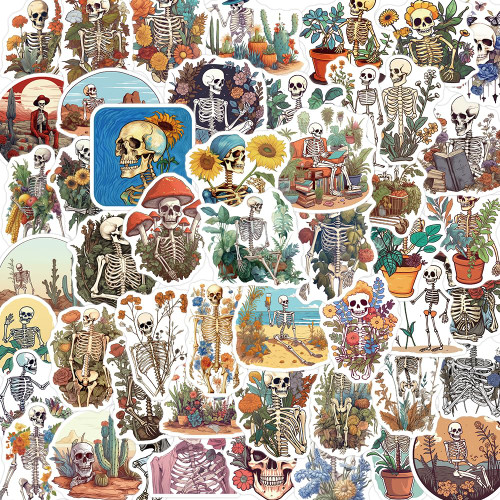 50Pcs Skull Stickers for Water Bottle, Graffiti Vintage Skeleton Stickers Pack for Laptop Skateboard Hydro Flask Scrapbooking Waterproof Vinyl Decals