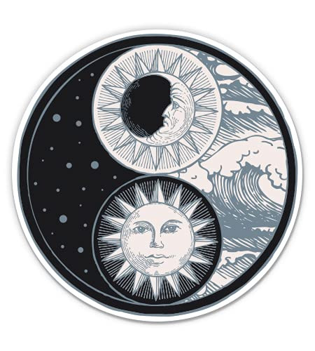 Yin Yang Sun Moon Celestial - 5" Vinyl Sticker - for Car Laptop I-Pad - Waterproof Decal