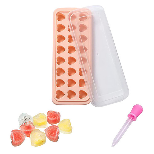 Ice Cube Tray Love Hearts Shape Silicone Whiskey Ice Ball Maker Ice Cube Mold with Lid Dropper Rose Ice cream mold