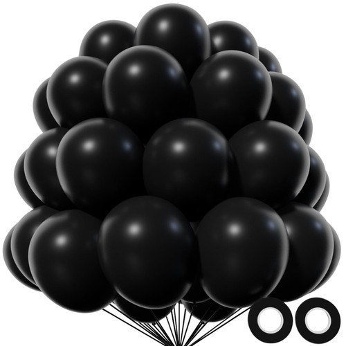KAWKALSH 110pcs Black Balloons, 12 inch Black Latex Party Balloons with Ribbon Helium Quality for Baby Shower Birthday Party Decoration Wedding ?Black?